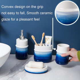RZCNC toothbrush holder in navy glaze keeping brushes tidy