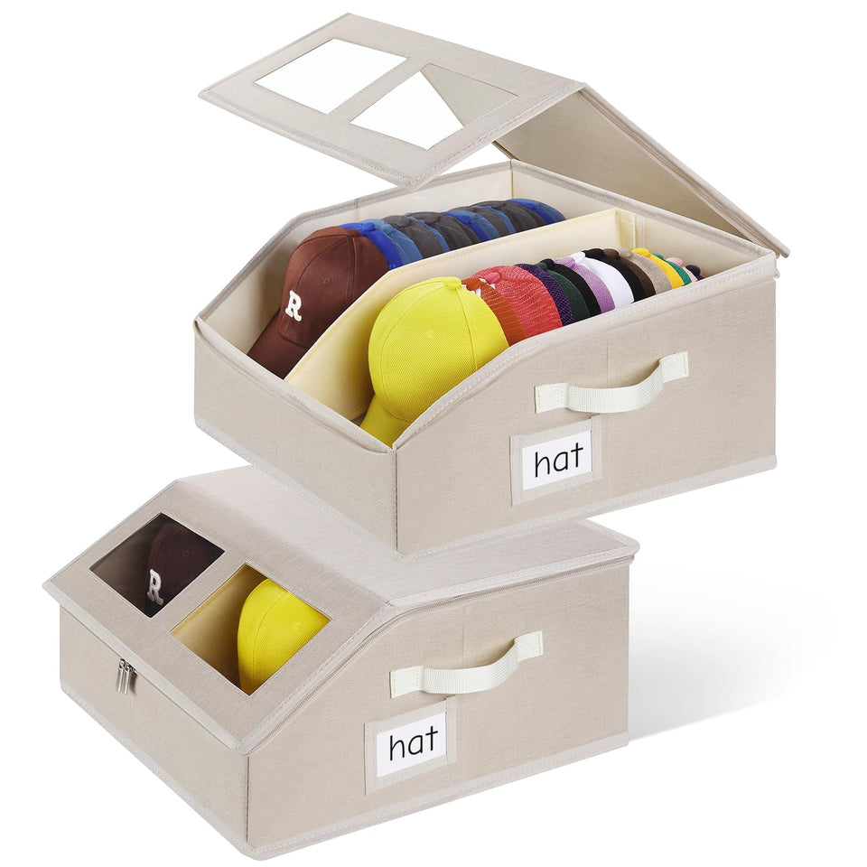 RZMAYIS hat storage 2-pack beige, front view, spacious for up to 24 caps.