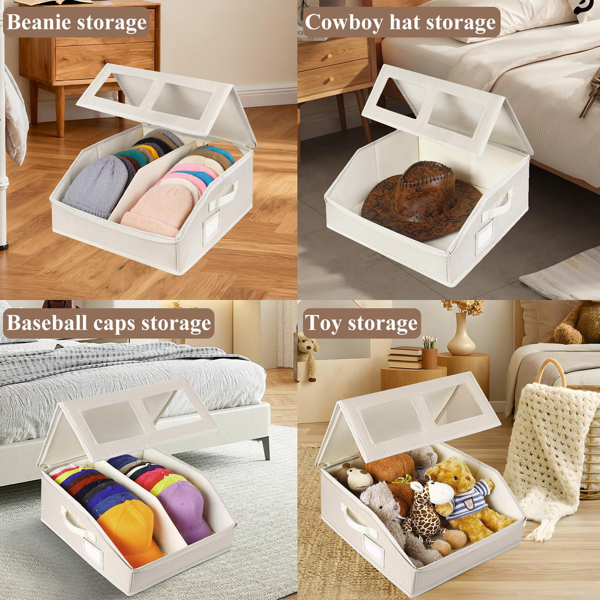 RZMAYIS hat storage 2-pack beige, stackable design, easy to organize.