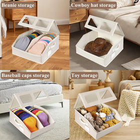 RZMAYIS hat storage 2-pack beige, stackable design, easy to organize.