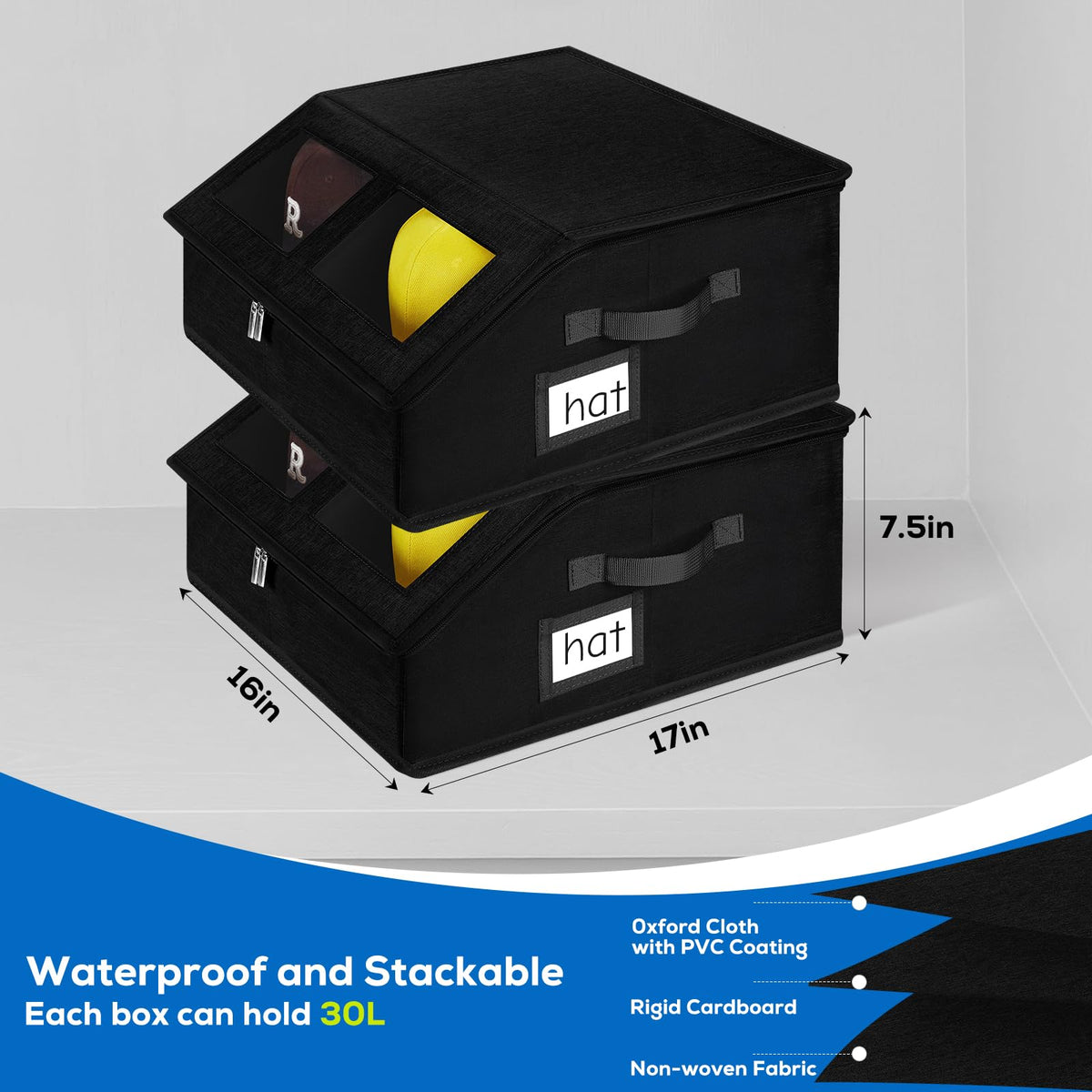 RZMAYIS stackable storage with two handles for easy transport.