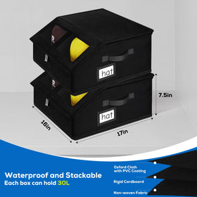 RZMAYIS stackable storage with two handles for easy transport.