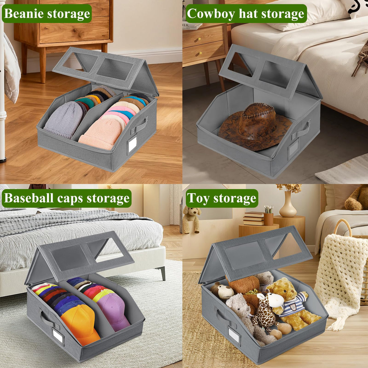 Velcro divider allows customizing spaces for different hat shapes and sizes