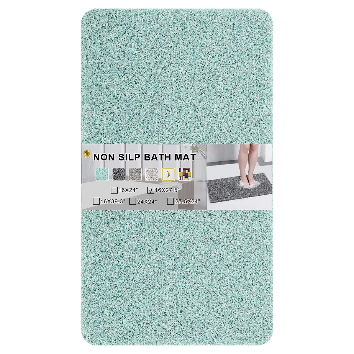 Rzoysia non-slip bathtub mat in blue with loofah texture for secure grip.