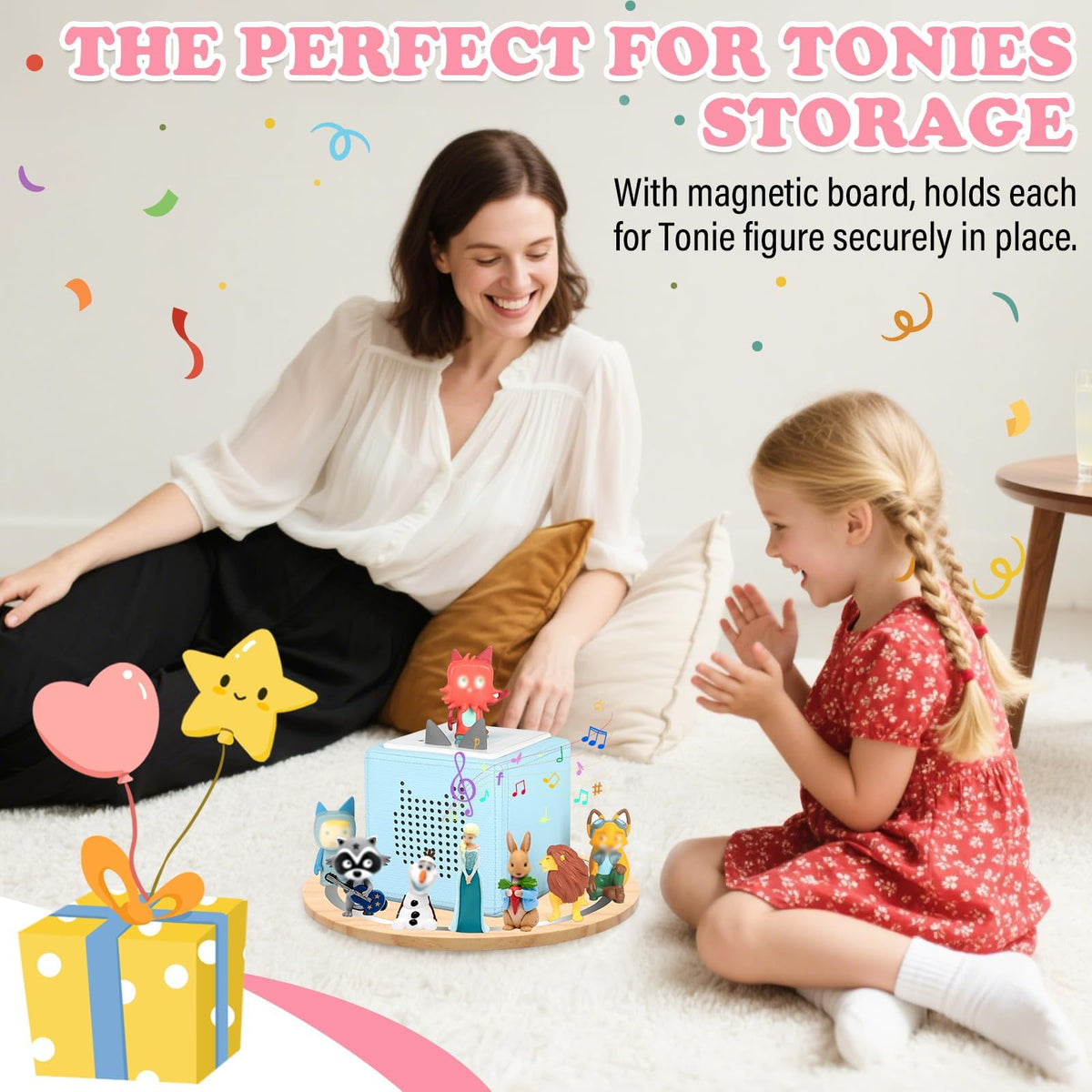 RZYLKA Toniebox collection display shelf tidies the kid's room beautifully.