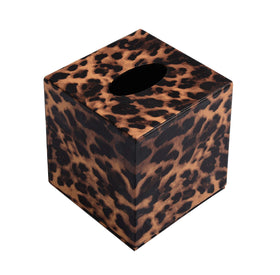 S Forever leopard print tissue box cover adds stylish storage for home or office.