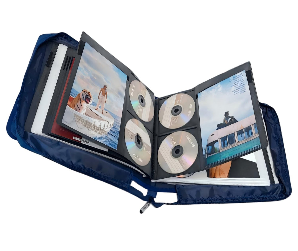 S·Lattye 128-disk storage case, front view, portable organizer for Blu-ray and DVDs.