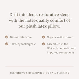 Saatva latex pillow queen size 28x18 ready for bed setup.