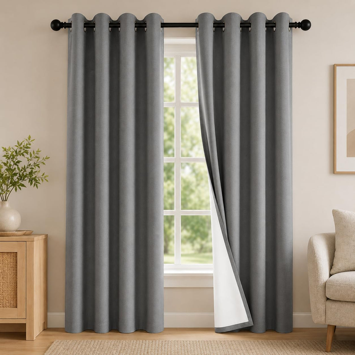 SABALANICA 2-panel blackout curtains charcoal gray front view with total light blockage