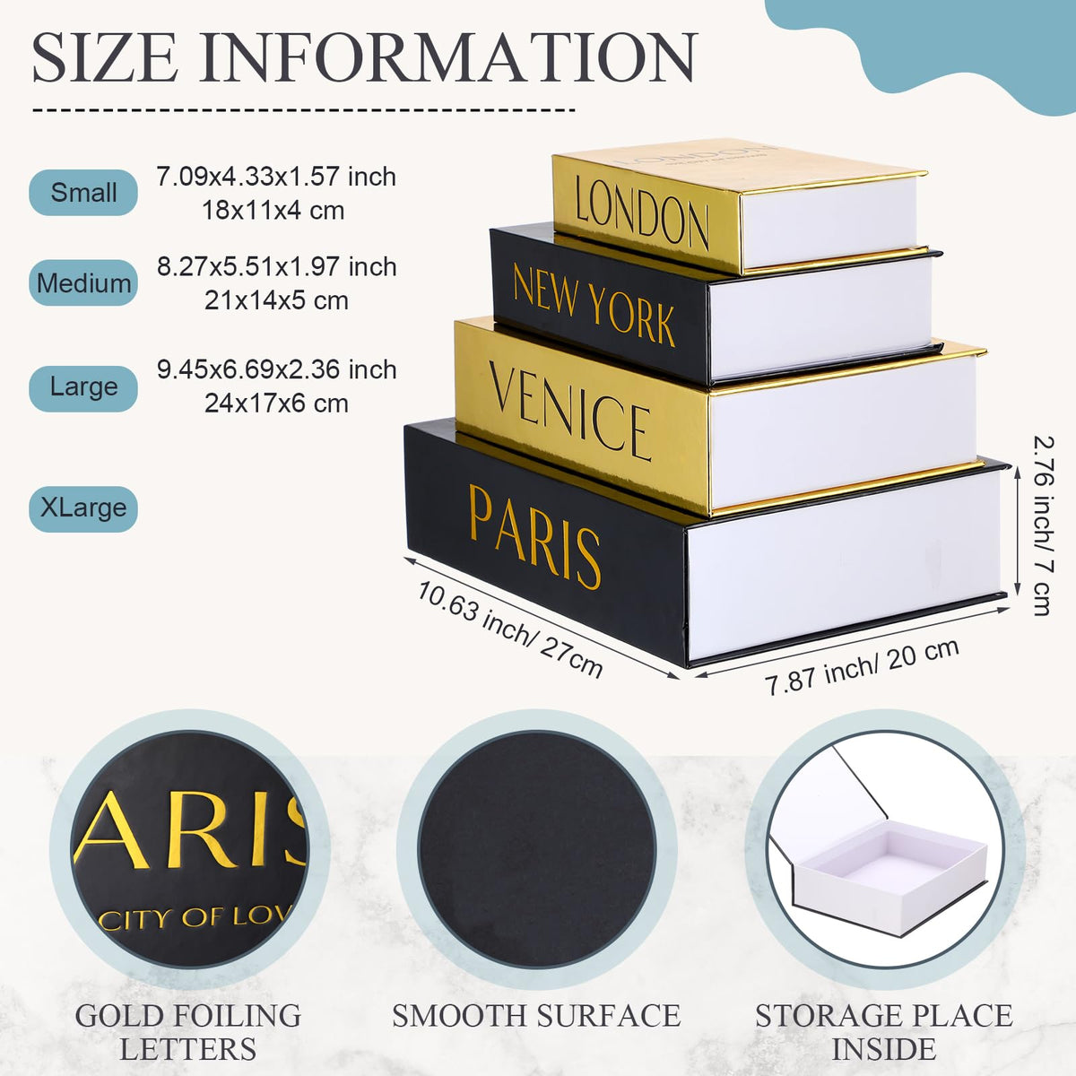 Sabary decorative book boxes in varied sizes for organized display on shelves