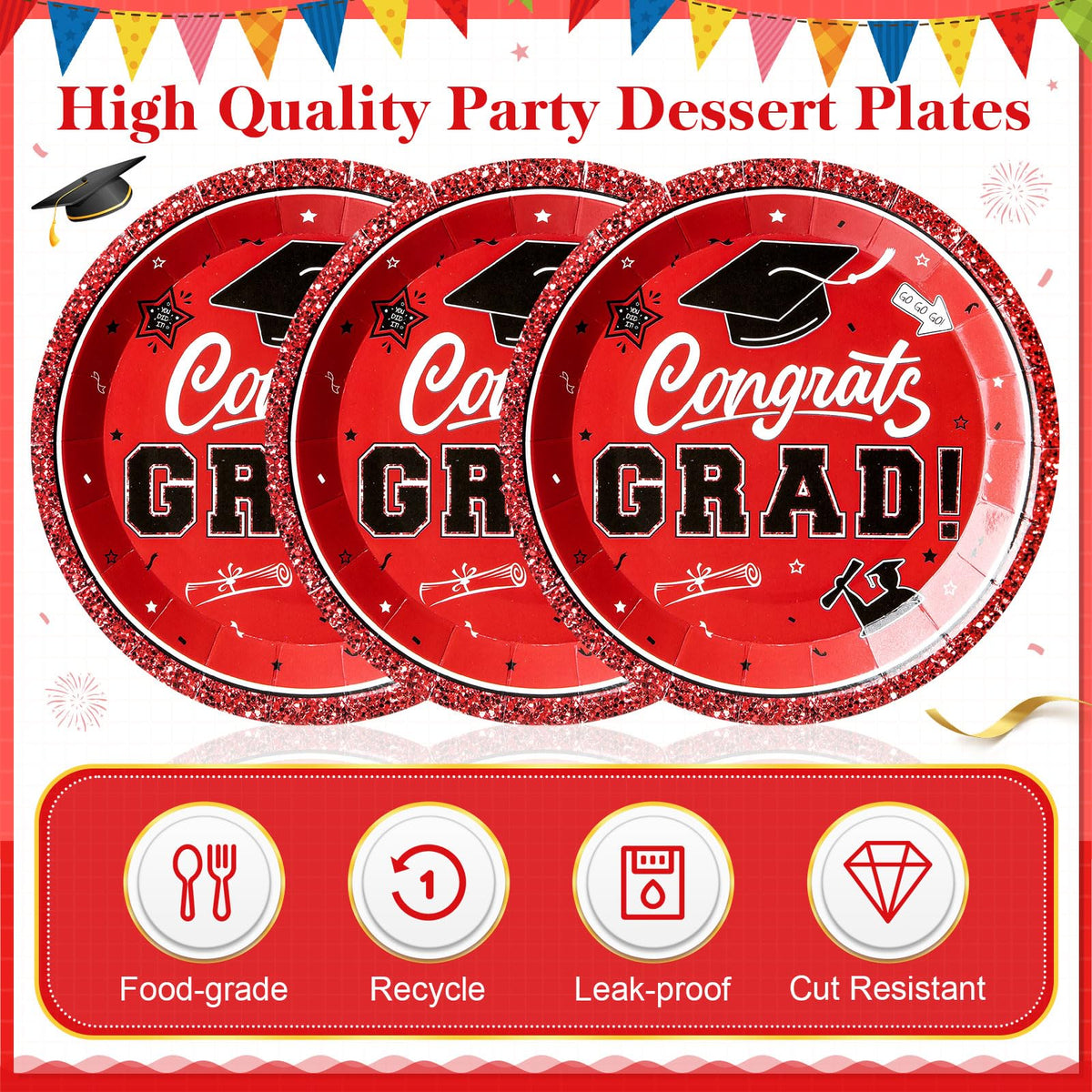 Sabary disposable graduation plates suitable for indoor or outdoor celebrations
