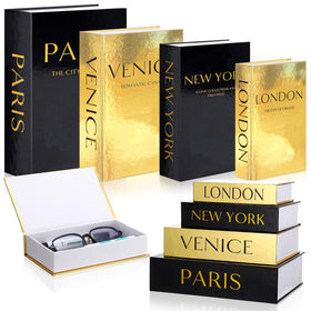 Sabary four-piece decorative book boxes with a black and gold cover for chic coffee table decor