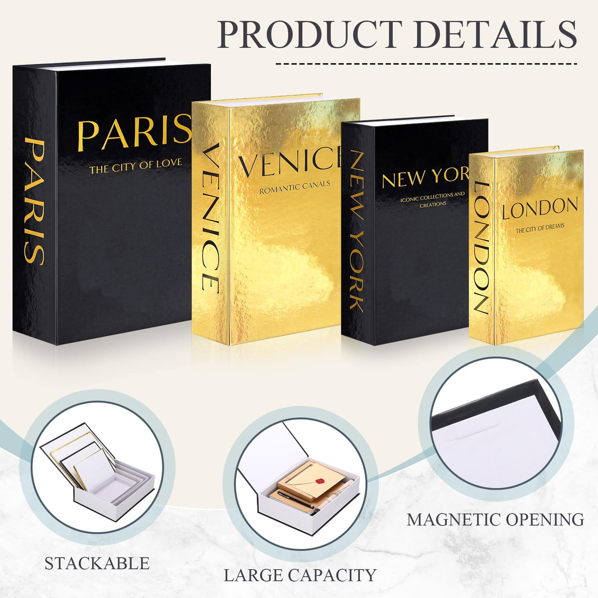 Sabary glittering cover book boxes with gold stamping enhance premium room decor