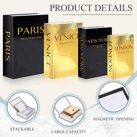 Sabary glittering cover book boxes with gold stamping enhance premium room decor
