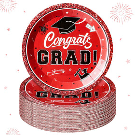 Sabary red glitter graduation plates stacked for an elegant table setting
