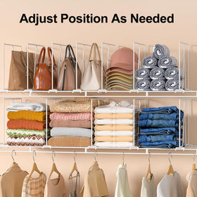 Saccik closet dividers maximize vertical space for sweaters and totes.
