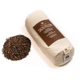 Sachi Organics Buckwheat Cylinder Neck Pillow contours around the neck for firm support.