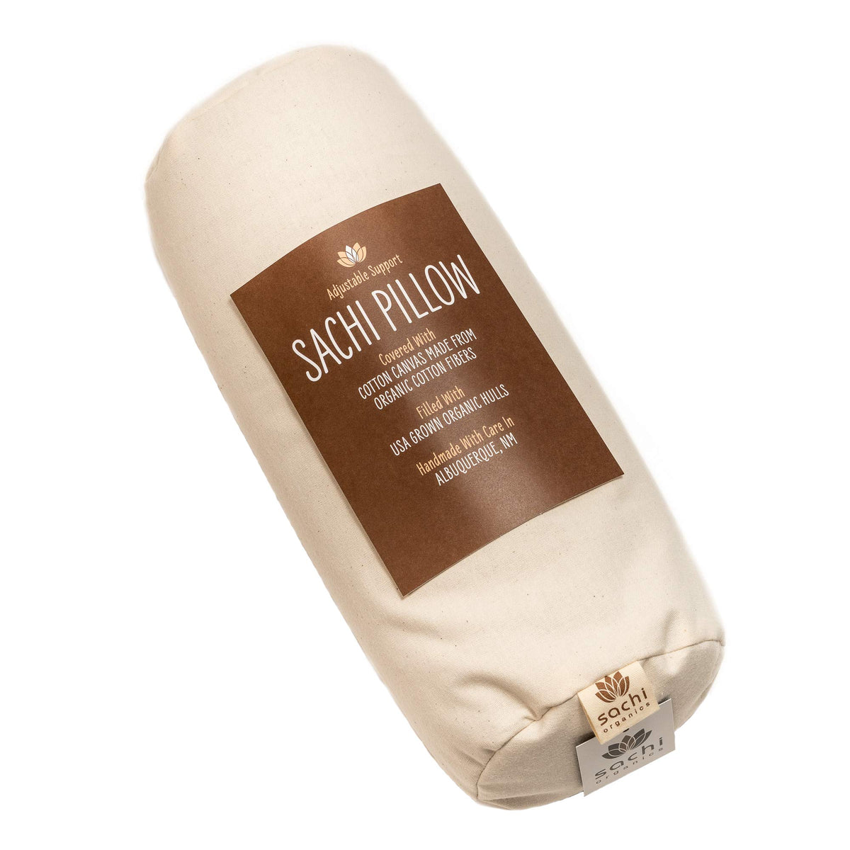 Sachi Organics pillow shows adjustable loft by adding or removing hulls.