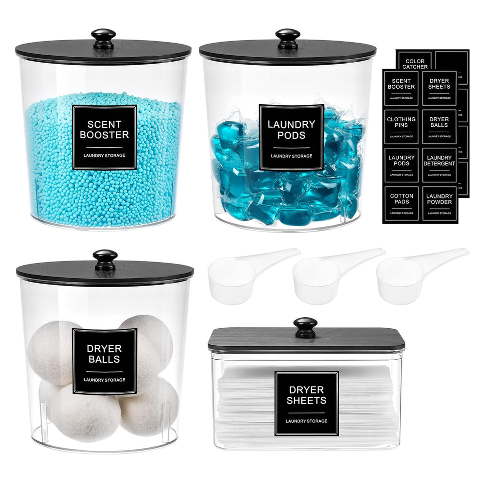 SACIOVEE laundry pods container 4-pack with clear view for easy access and refilling.