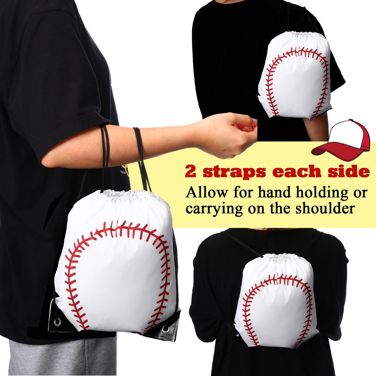 Sadnyy baseball drawstring bags pack-24 shown as a team set for events