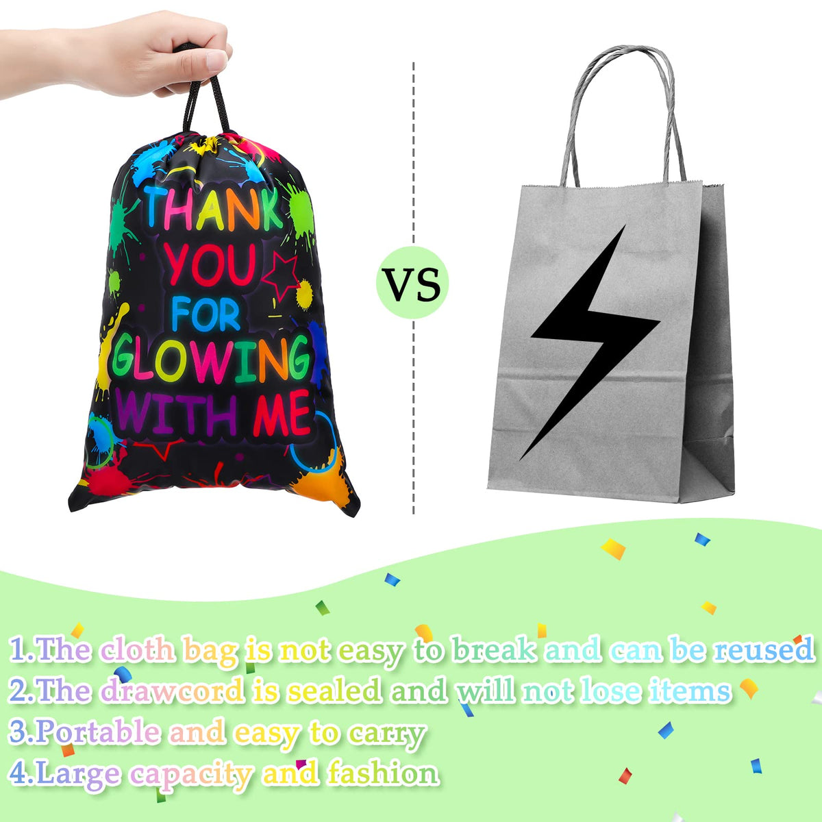 Sadnyy retro 80s 90s party setup showcases glowing bags in action