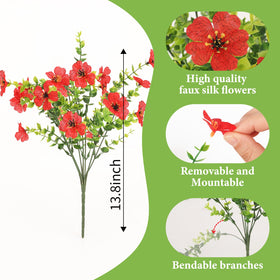 SAEUYVB red outdoor arrangement shows silk petals and eucalyptus leaves for durable display
