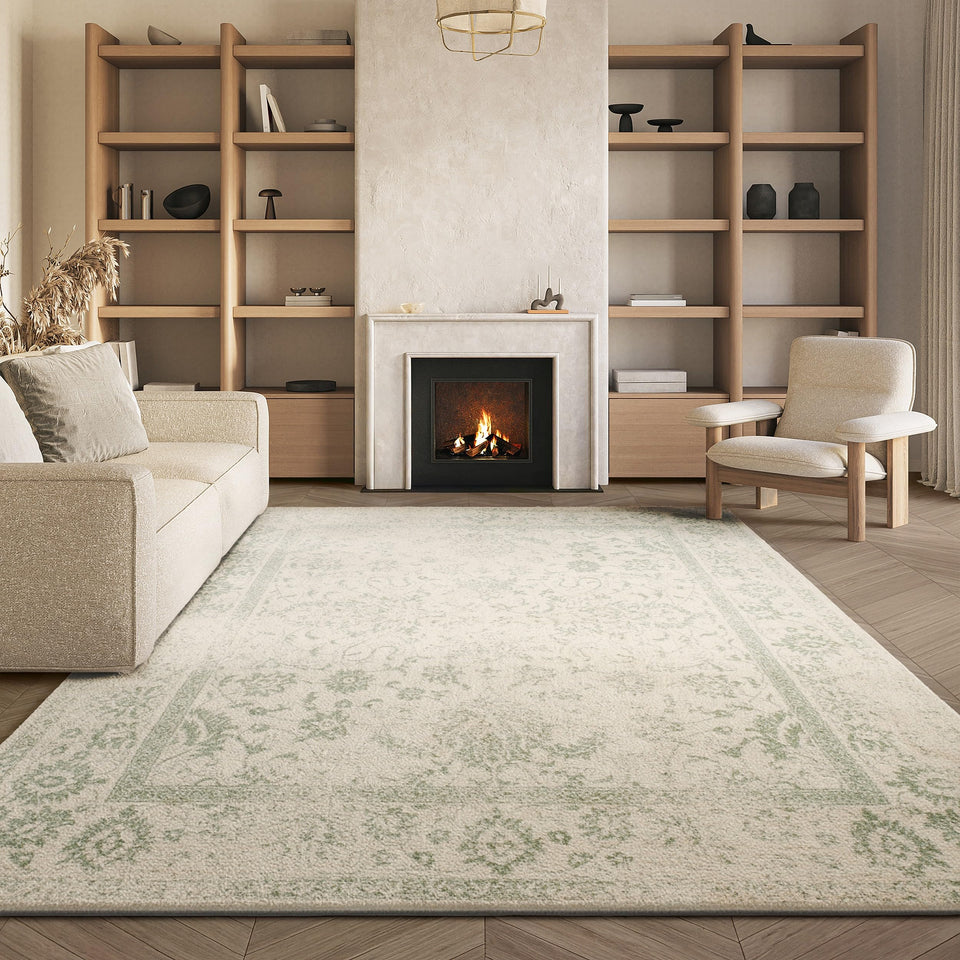 SAFAVIEH Adirondack ivory-sage pattern closeup highlights durable, easy-care fibers for busy homes.