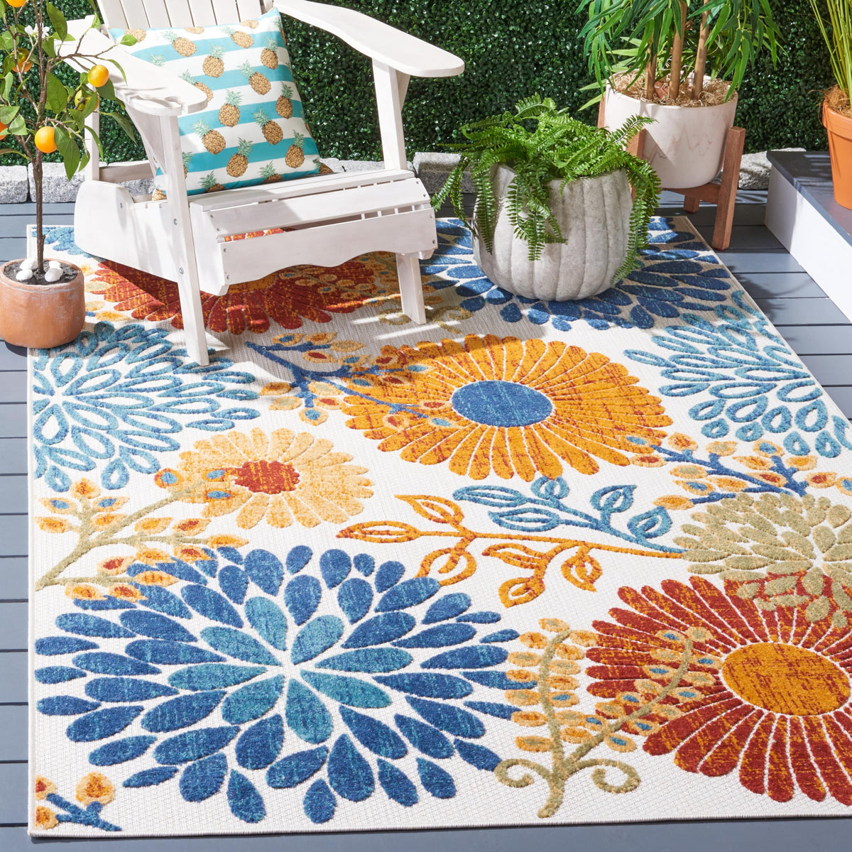 Safavieh Cabana outdoor rug 4x6 in cream and red pattern highlighting durable fibers