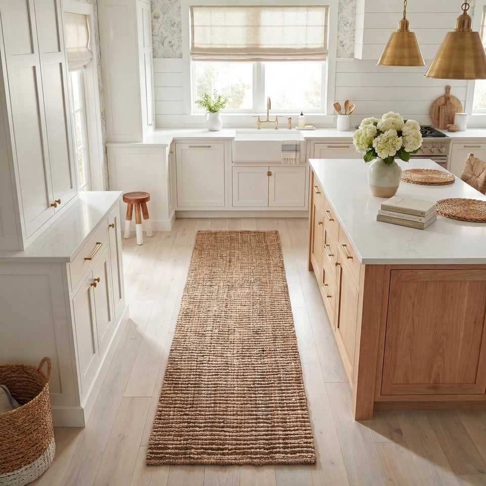 SAFAVIEH Natural Fiber Runner Rug front view shows chunky jute texture and warmth