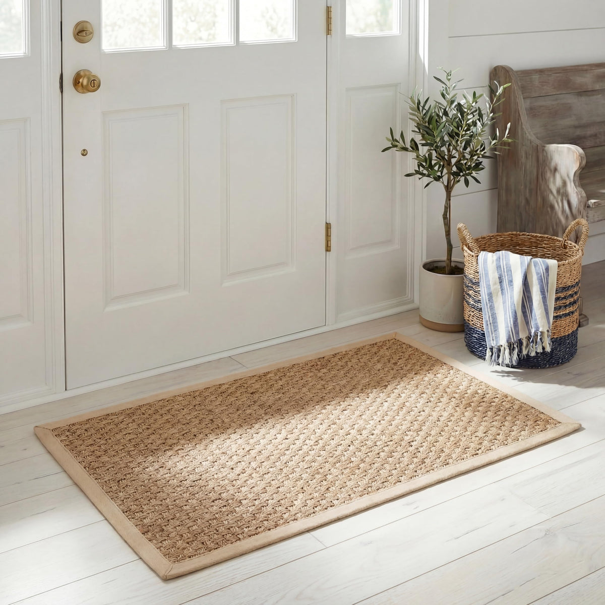 Safavieh NF114A natural seagrass texture rug adds organic warmth to any room.