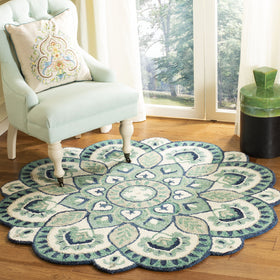 Safavieh NOV604M round rug in ivory and blue with boho floral motif, durable wool