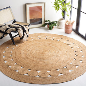 SAFAVIEH round natural fiber jute rug with braided design, ideal for cozy living spaces