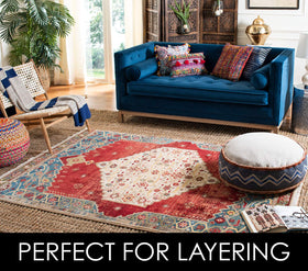 SAFAVIEH jute rug placement under coffee table for open-space definition