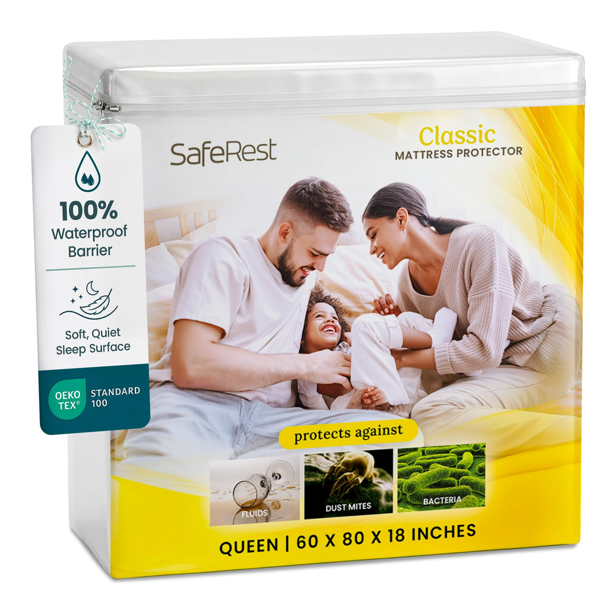 SafeRest breathable fabric close-up showing soft, silent protection for your mattress.