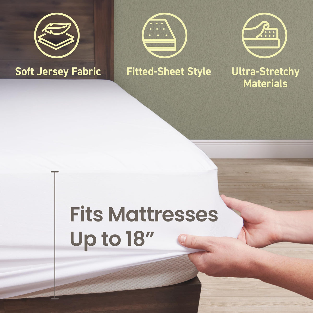 SafeRest stretchable 18-inch pocket king protector fitting a deep mattress securely