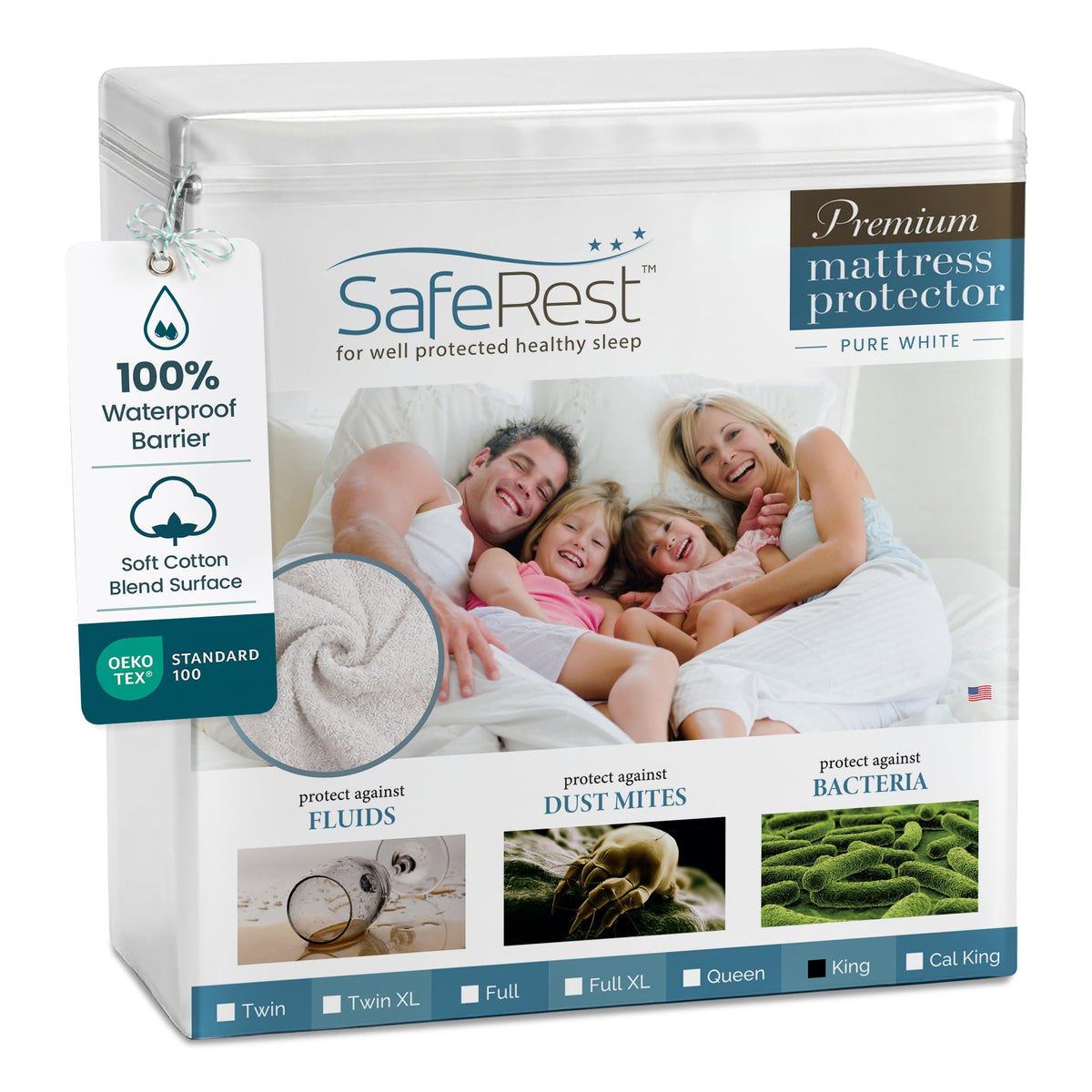 SafeRest waterproof king mattress protector keeps the bed dry from spills