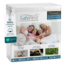 SafeRest waterproof king mattress protector keeps the bed dry from spills