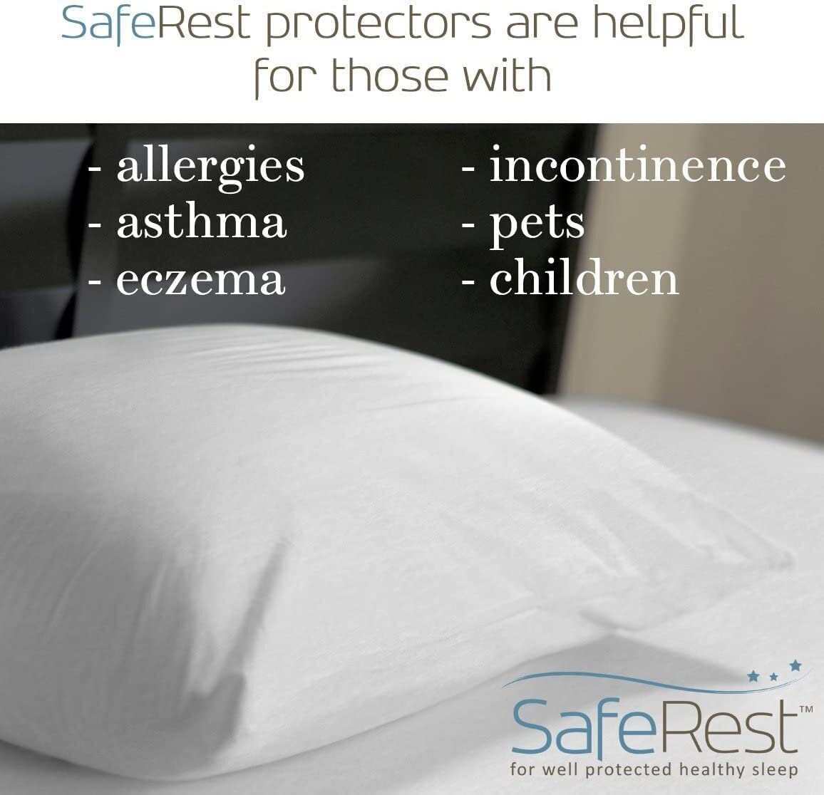 SafeRest waterproof pillow cover stays quiet for undisturbed sleep.