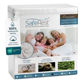 SafeRest waterproof queen protector with stretch pockets keeps your mattress dry overnight