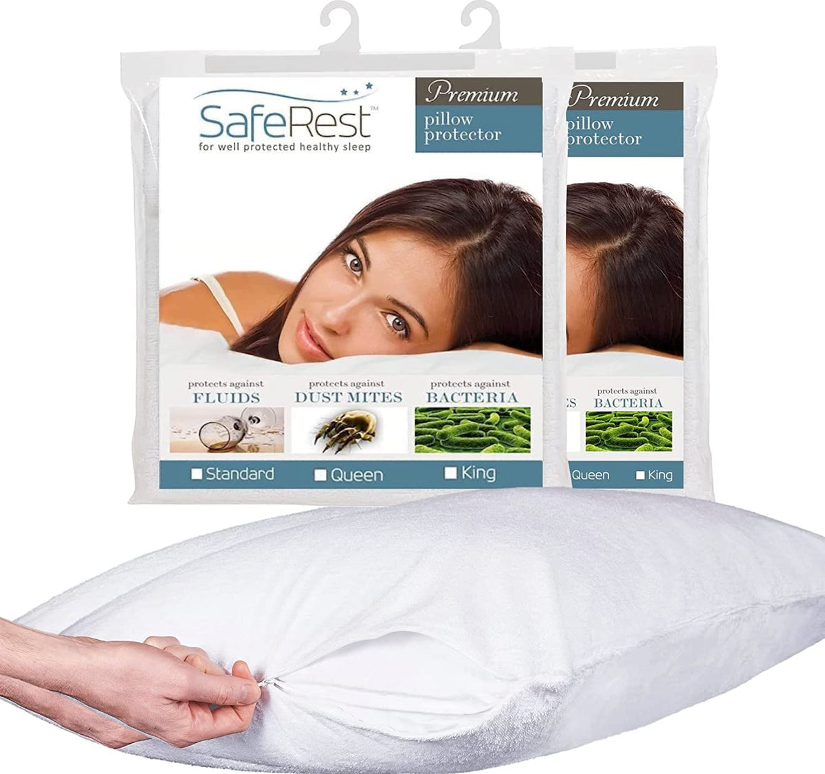 SafeRest pillow protector pack of 2 with waterproof cover protects pillows from spills