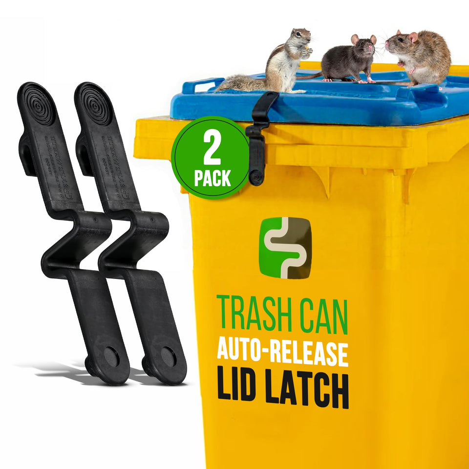 SafeWaste Push Clip Lock on bin lid shows easy installation for outdoor security.