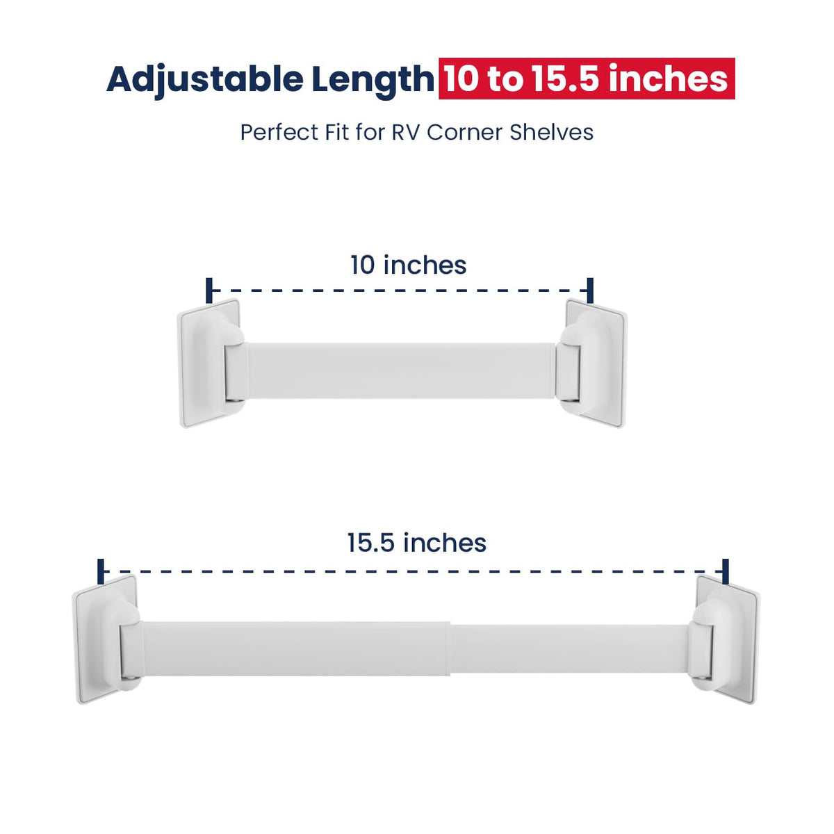 Safoner angle-adjustable corner shelf adapts to different RV shower layouts.