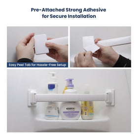 Safoner camper storage bar tidies shower items during travel.