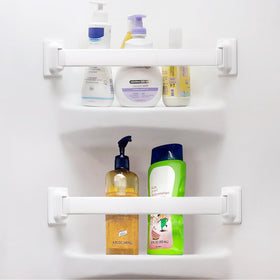 Safoner adjustable RV shower corner bar with extendable rod for secure storage.