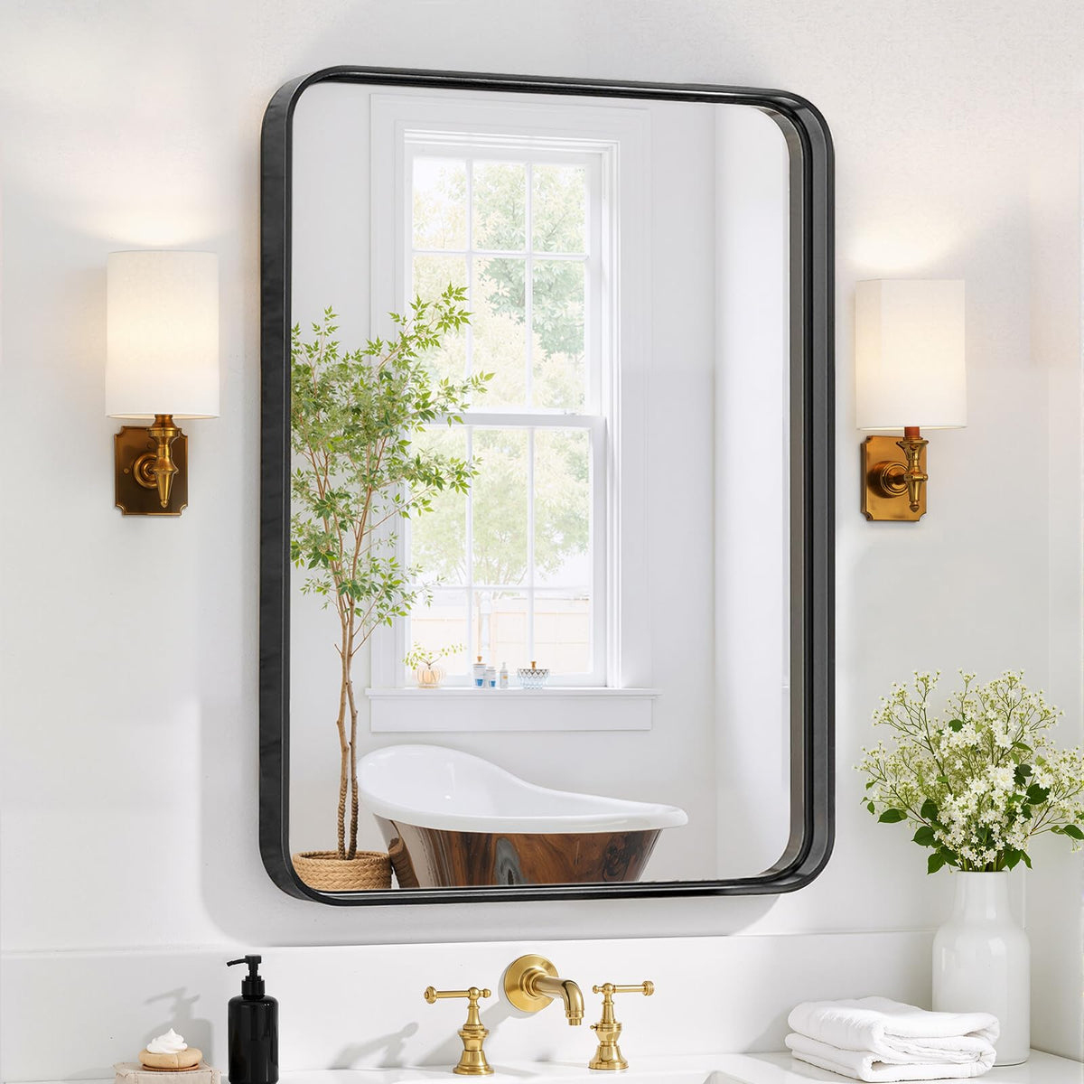 SageNest bathroom mirror 30x22 with black frame offers a crisp reflection for grooming