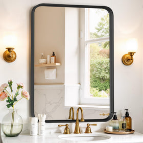 SageNest bathroom mirror 36x24 with black frame for clear grooming reflections.