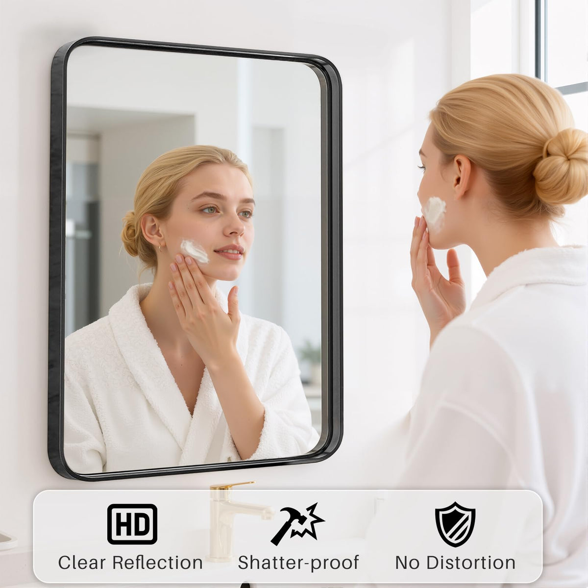 SageNest mirror with rounded corners adds modern farmhouse style to any bathroom