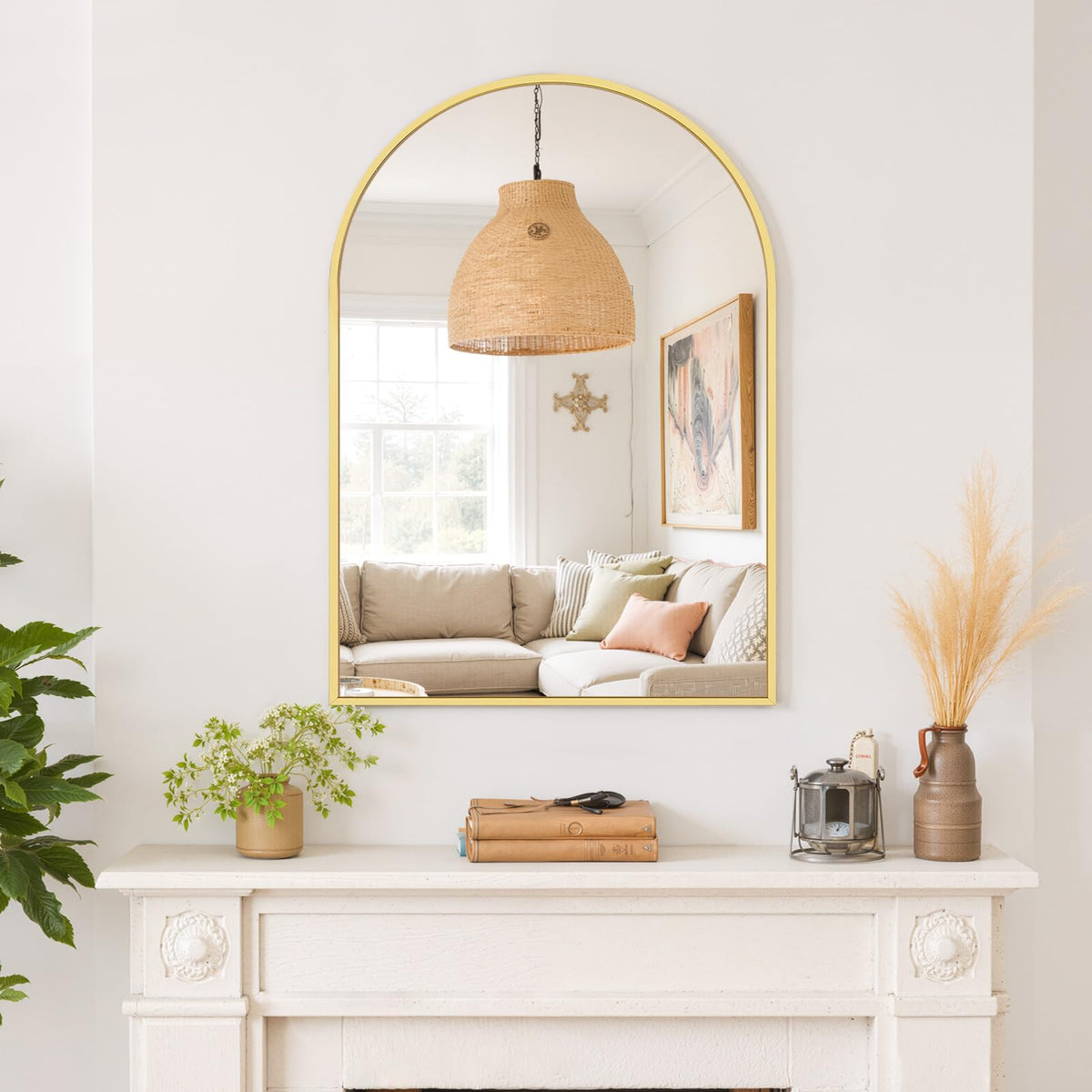 SageNest bedroom dresser arch mirror adding ambience and reflected light