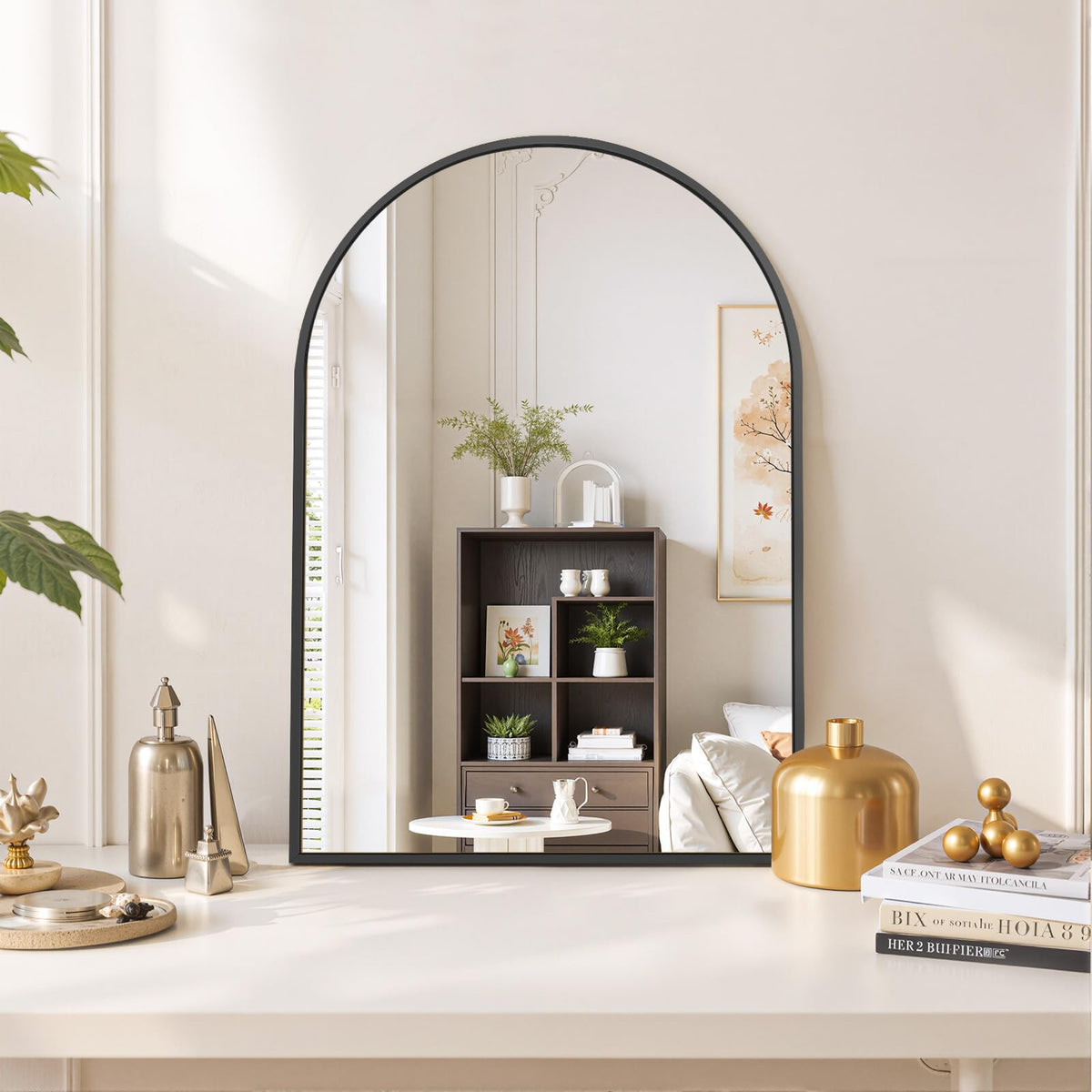 SageNest decorative mirror for living room adds a modern arch focal point.