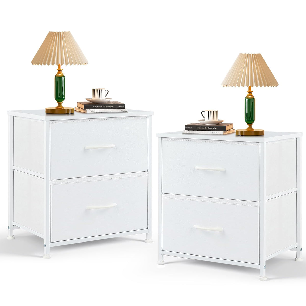SageNest 2-drawer nightstand with wooden top and fabric bins for organized bedside essentials
